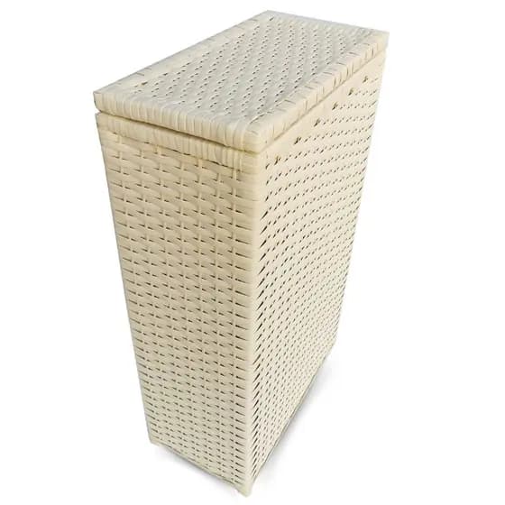Cesto de Roupa Suja Retangular de Madeira e Fibra Sintética 50 Litros Bege  21x40x67