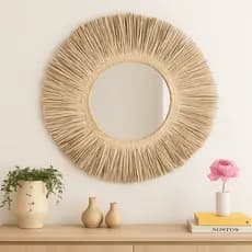 Espelho boho chic Redondo 90cm Decoração Praia Palha Natural