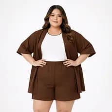 Conjunto Feminino Plus Size Kimono + Short Premium Casual G1 G2 G3 G4