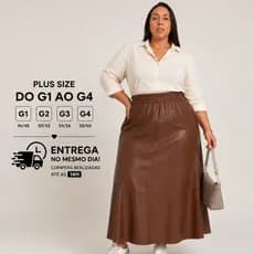 Saia Midi Couro Fake Plus Size Inverno - Cintura Alta G1 G2 G3 G4 - Elástico