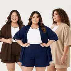 Conjunto Feminino Plus Size Kimono + Short Premium Casual do G1 ao G4 Soltinho