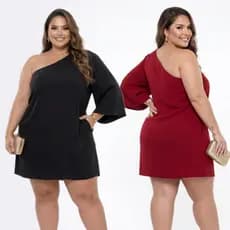 Vestido Plus Size Macaquinho Um Ombro Só Azul – Curto Feminino Festa Moda PlusSize do 46 ao 58