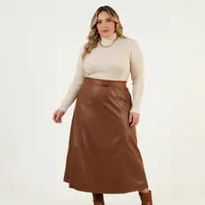 Saia Midi Couro Fake Plus Size - Cintura Alta G1 ao G4 - Elástico