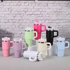 Copo Compacto com alça e canudo de aço com 420ml de tamanho Para Bebidas Geladas E Quentes