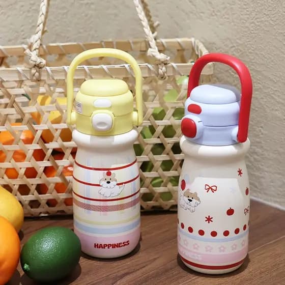 Garrafa Térmica Infantil 520ml em Aço Inox 316 com Duplo Modo de Consumo e Alça Portátil Bom