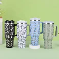 copo Térmica estampa Onça Animal Print 1200ml Aço Inox Tampa Canudo metal