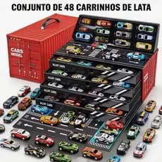 Kit 48 Carrinhos com Fricção de Lata Metálica Coloridos - Caixa Container que Vira Pista muito bom carrinho