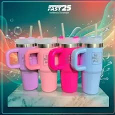 Copo Térmico Mini (Com Alça, Tampa Giratória e Canudo de Plástico) 500ml