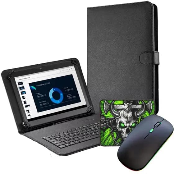 Capa Teclado P/ Tablet M7s Lite + Mouse sem fio p/ Estudos com Mouse Pad