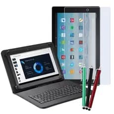 Capa preta com Teclado p/ Tablet Amazon Fire HD 10 + Pelicula Hidrogel p/ Faculdade