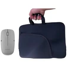 Luva com Alca Bolso para Notebook Macbook ate 15,6" preto +Mouse sem fio cinza