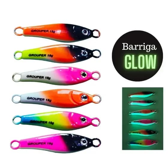 kit com 6 unidades Isca Artificial Jumping Jig Pindoca com Glow  Grouper 8g, 12g, 18g Isca Artificial Para Pesca