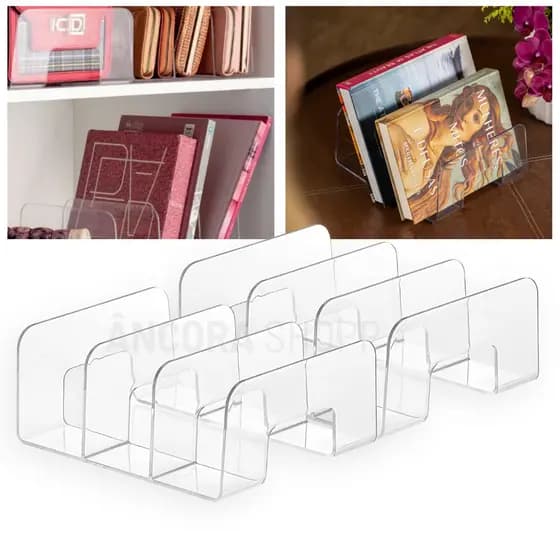 Kit 2 Organizador para Suporte para Livro Estante Bolsa Camisa e Guarda Roupa Acrílico com Divisoria