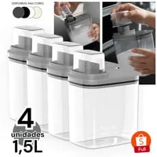 Kit 4un Dispenser Flow 1,5 Litros Porta Sabão Líquido Amaciante Alvejante Organizador de Lavanderia