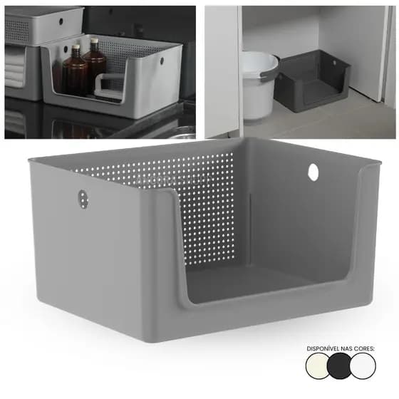 Cesto Organizador 16L Com Abertura Frontal Organização de Lavanderia Armário Banheiro 34 x 27cm