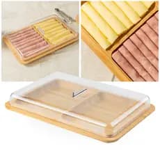 Porta Frios Duplo de Bambu com Tampa de Acrilico para Mesa Posta Sense OU Elegante