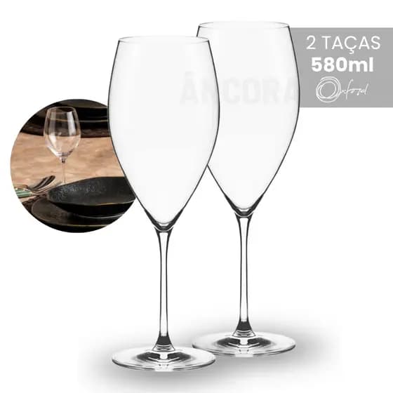 Kit 2un Taça de Vinho e Drinks Cristal 580ml Oxford Athenas Original Resistente a Queda Bebidas Água