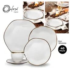 Jogo 40 Pçs Aparelho de Jantar e Chá Porcelana Ryo Maresia Oxford Conjunto de Pratos e Xícaras
