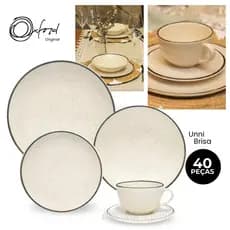 Jogo Aparelho de Jantar e Chá 40 Pçs Oxford Jogo de Pratos e Xícaras Unni Brisa Cerâmica Porcelanas