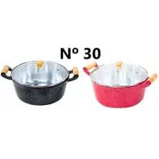 Panela Grande Vermelho e Preto Craqueado N 30,28,26 Tampa de Vidro Alumínio Batido Fundido Grosso 6, 5, e 4 litros