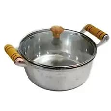 Panela de Alumínio Batido e Fundido N. 16 Centímetros C/ Tampa  de Vidro Alça de Madeira