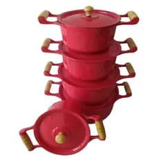 Jogo de panelas 5 Caçarolas Alumínio Batido Preto Craqueado,Branco ,Rosa,Azul, lilás e Vermelha Fundido Panela Minas