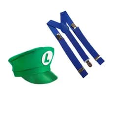 Kit Luigi Quepe e Suspensório 02 pçs Presente Cosplay Festa a Fantasia Anime Promoção Imperdível