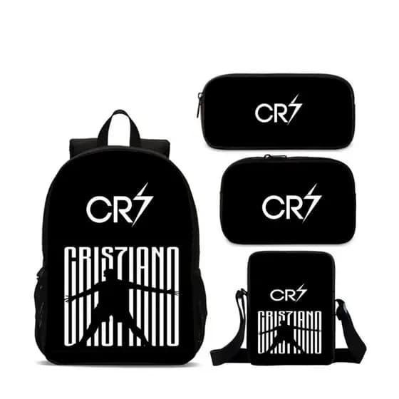 Kit Mochila Escolar Personalizada CR7 Preto Lancheira Estojo Necessaire Cristiano Ronaldo Futebol Masculina Reforçada