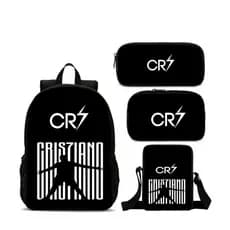 Kit Mochila Escolar Personalizada CR7 Preto Lancheira Estojo Necessaire Cristiano Ronaldo Futebol Masculina Reforçada