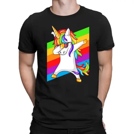 Camiseta Unicórnio Arco-Íris Dab 100% Algodão Unissex T-Shirt Estampada Divertida Masculina Feminino