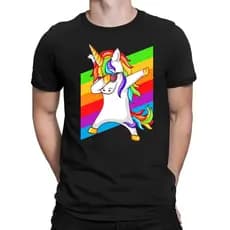 Camiseta Unicórnio Arco-Íris Dab 100% Algodão Unissex T-Shirt Estampada Divertida Masculina Feminino