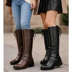 Bota Feminina Cano Longo Montaria Com Fivela Zíper Ajustável Confortável Reforçada Inverno Promoção