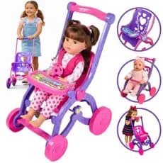 Carrinho De Boneca Bebê Reborn Com Cesto + Cestinho Brinquedo Menina Desmontável