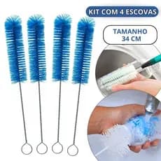 Kit 4 Escova P/ Lavar Garrafas Cerveja Mamadeira Nylon 34 Cm