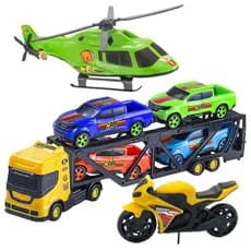 Kit 7 Brinquedos Cegonha Carrinho Helicoptero Moto Infantil