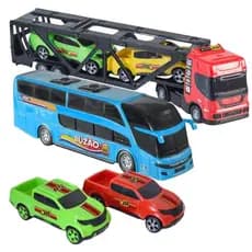 Caminhão Brinquedo Infantil Cegonha 2 Carros Frota + Ônibus