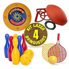 Jogo Boliche Infantil 2 Bolas + Vai Vem + Frisbee + Raquete