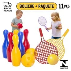 Jogo De Boliche Infantil 2 Bolas 16cm + 2 Raquetes Praia