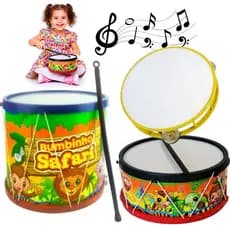 Kit Musical Infantil Brinquedo Tambor Pandeiro Bumbo 5 Pçs