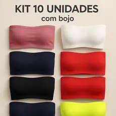 KIT 10 Top Fitness Feminino Cropped Faixa Sutiã Tomara Que Caia  COM BOJO