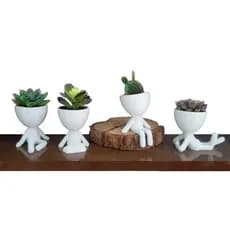 Kit 4 Vasos de 10cm Robert Plant Bob Decorativos para Suculentas Cactos e Plantas Pequenas