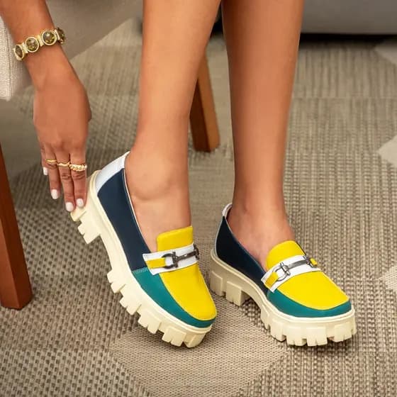 Mocassim Oxford Feminino Plataforma Tratorada Cores Variadas Leve e Clonfortável