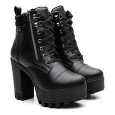 Coturno Feminino Tratorado Cano Curto Salto Alto Bota Macia Moderno