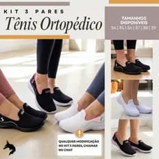 Kit 3 Sapatilhas Feminina Tênis Ortopédico Anatômico Slip On