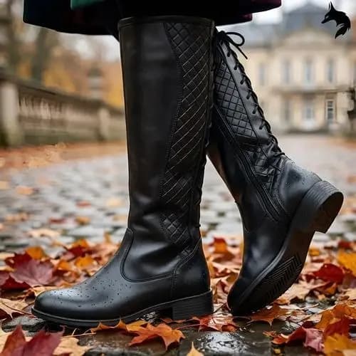 Bota Montaria Feminina Couro Cano Alto Salto Baixo Inverno Premium de Amarrar Ajustável Confortável