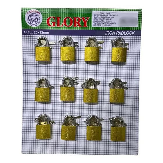 12 Unidades Cadeado 25 Mm Cartela 2 Chaves Mala Armário Cor Dourado