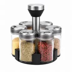 Porta Temperos 6 Potes Giratório Inox 360°