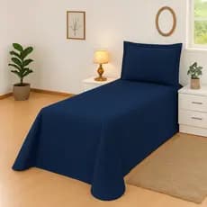 Kit Cobre-Leito Solteiro 2 Peças Azul Marinho Matelado com Porta-Travesseiro Tecido Macio e Elegante