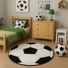 Tapete Pelúcia Quarto Infantil Bola Futebol Escudo Controle Grande 1,10m Infantil Juvenil Decorativo