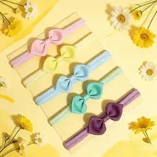 Kit 5 Faixas/Tiaras de cabelo para bebê Laço Gravatinha Folha